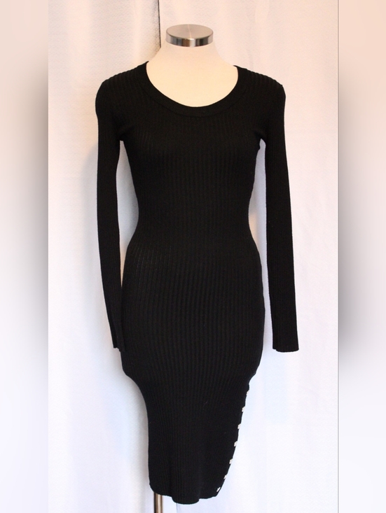 Full Circle Trends Dresses & Skirts - Full Circle Black Ribbed Midi Dress Snap Button Slit Size M
